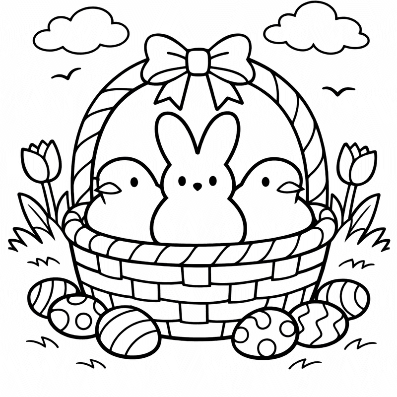 Free printable coloring page: Object Only: Two Or Three Easter Peepss Side By Side, Simple And Adorable, No Background, for ages 3-6