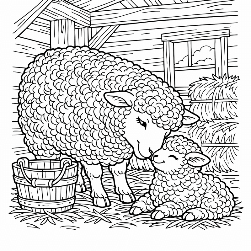 Free printable coloring page: A Lamb Jumping Over A Small Fence In A Field, for ages 7-12
