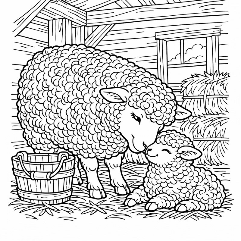 Free printable coloring page: A Lamb Jumping Over A Small Fence In…, for ages 7-12