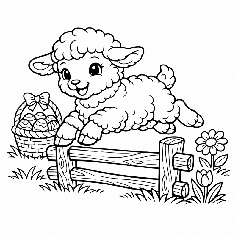 Free printable coloring page: A Lamb With A Flower Crown Standing In A Spring Garden, for ages 7-12
