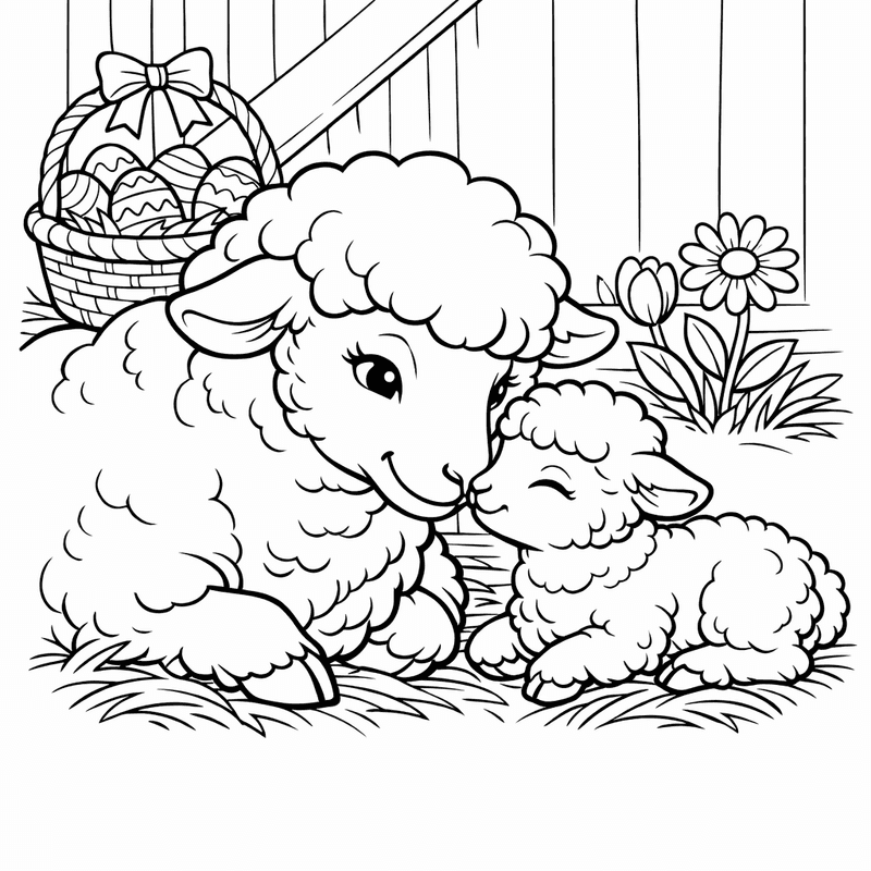 Free printable coloring page: Object Only: Two Or Three Lambs Side By…, for ages 7-12
