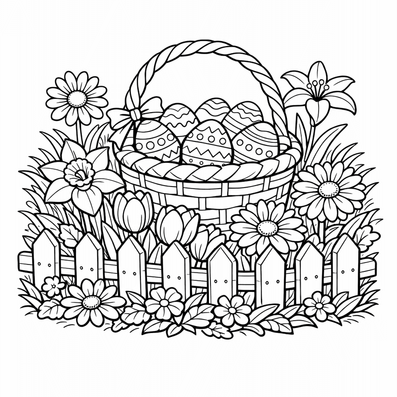 Free printable coloring page: A Window Box With Colorful Spring Flowers, for ages 7-12