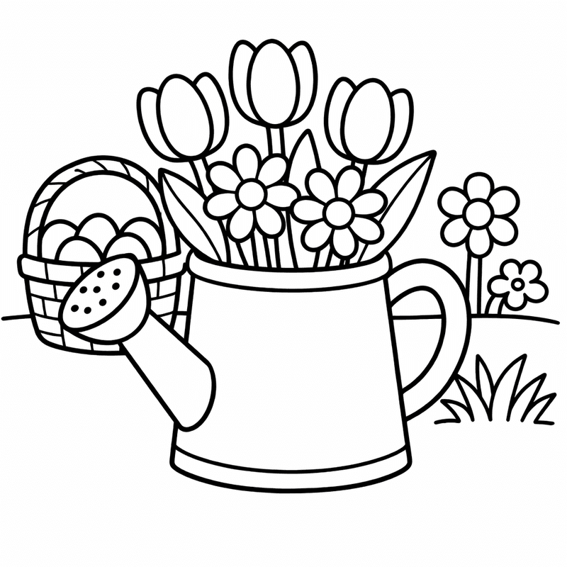 Free printable coloring page: A Window Box With Colorful Spring Flowers, for ages 3-6