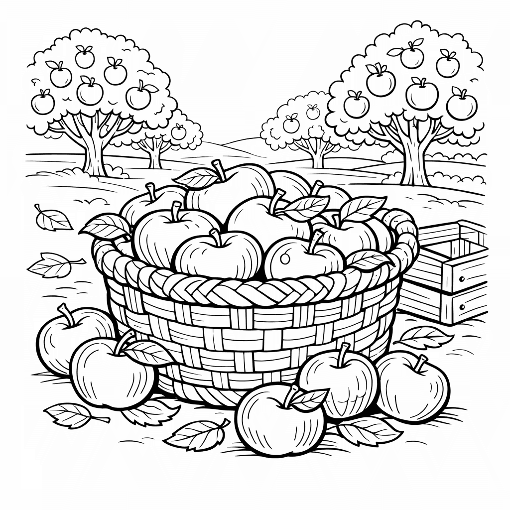 Free printable coloring page: Object Only: A Cute Apple With Clean Outlines,…, for ages 7-12