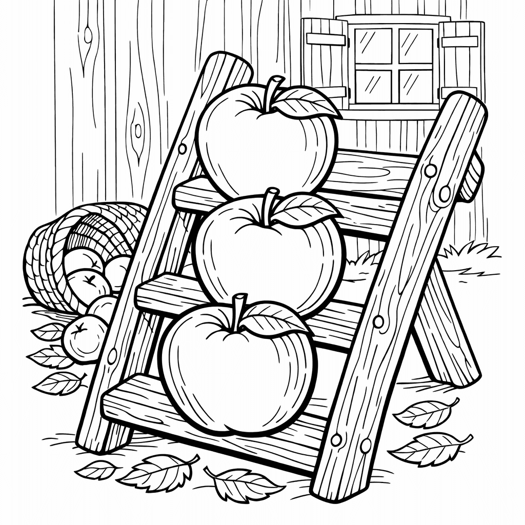 Free printable coloring page: Apple Picking, for ages 7-12