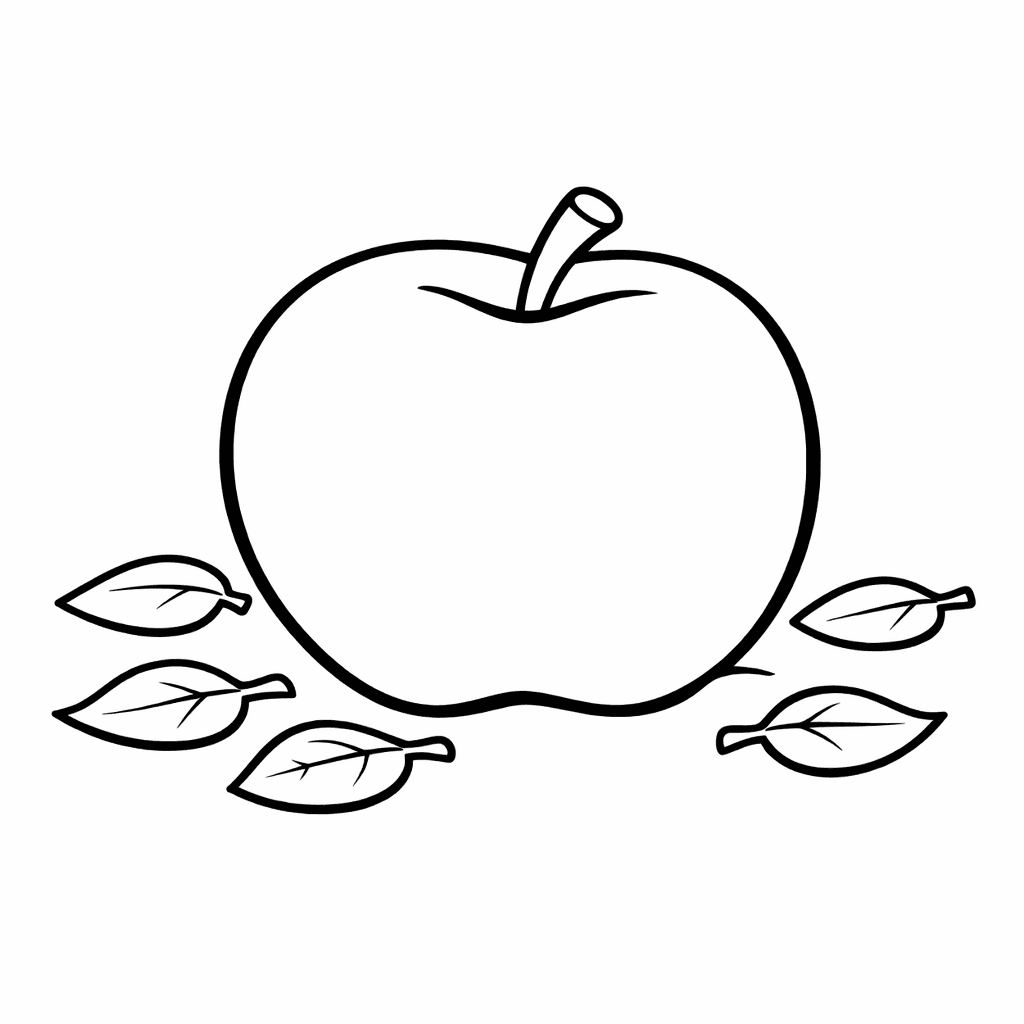 Free printable coloring page: Apple And Leaf, for ages 3-6