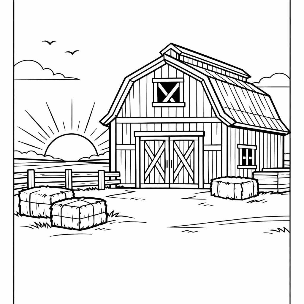 Free printable coloring page: Barn And Silo, for ages 7-12