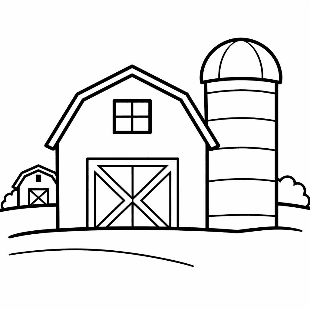 Free printable coloring page: Barn At Sunset, for ages 3-6