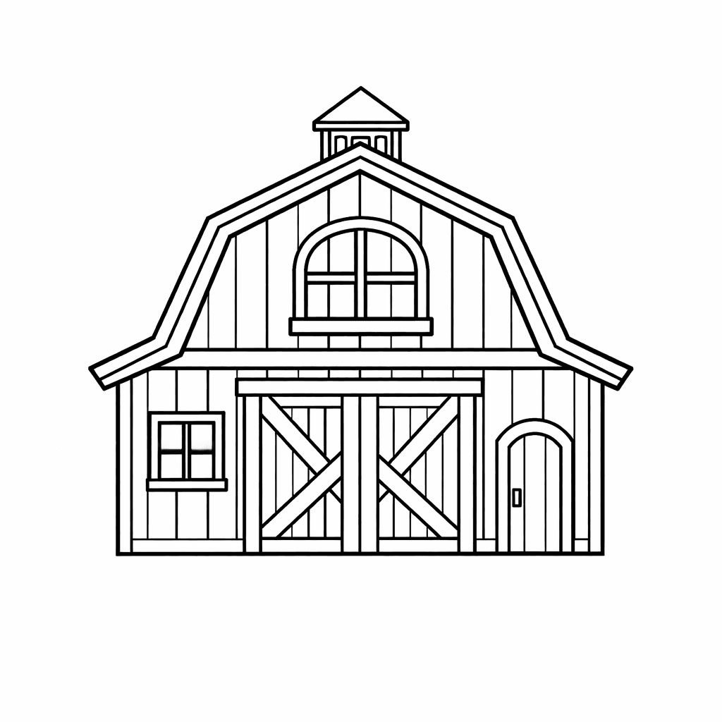Free printable coloring page: Barn And Fence, for ages 3-6