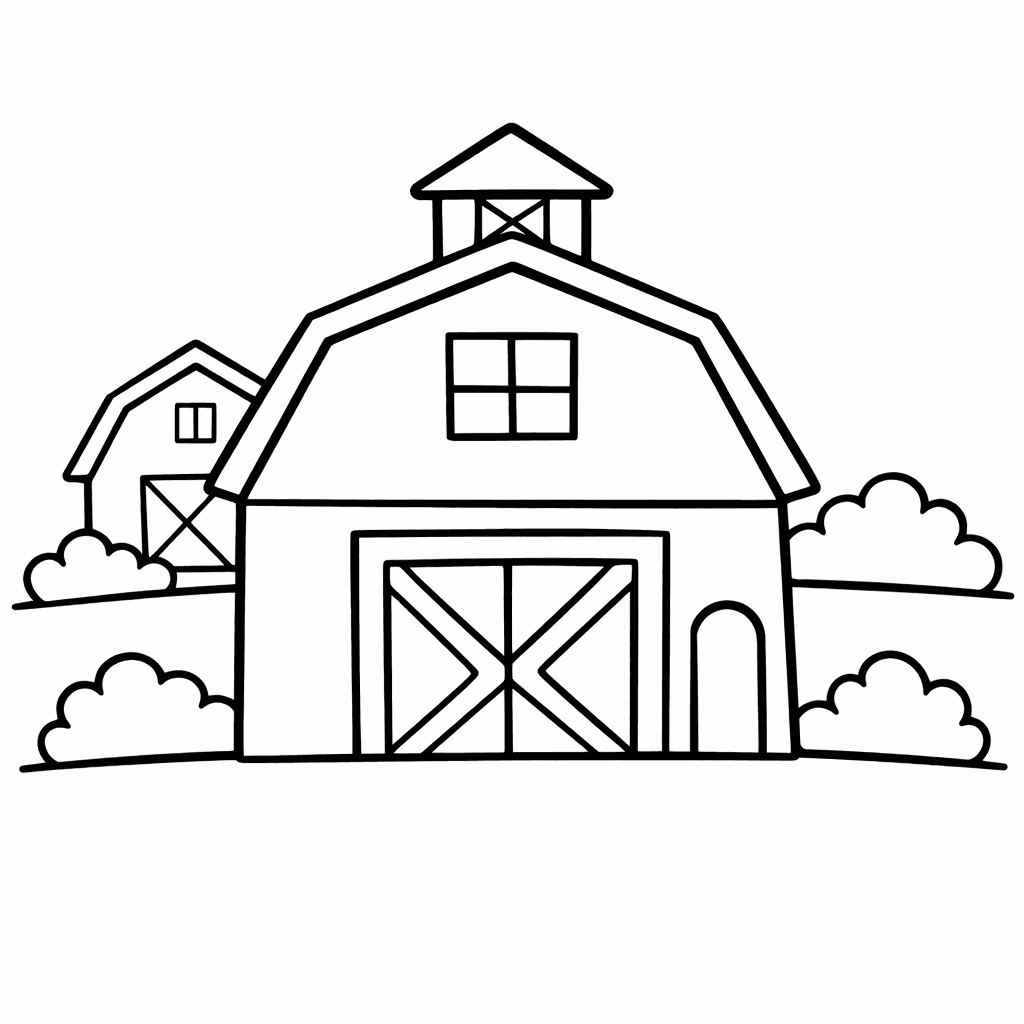 Free printable coloring page: Object Only: Two Or Three Barns Side By…, for ages 3-6