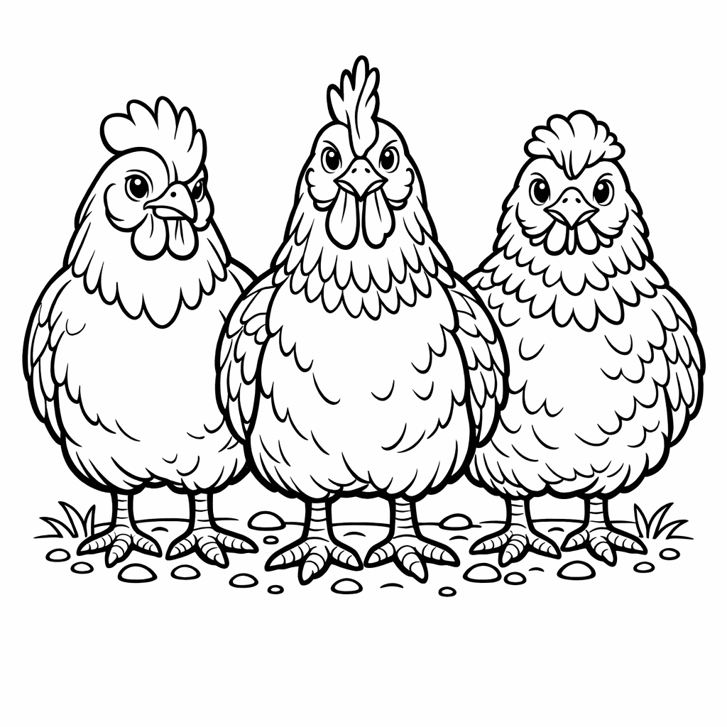 Free printable coloring page: Object Only: A Cute Chicken With Clean Outlines,…, for ages 7-12