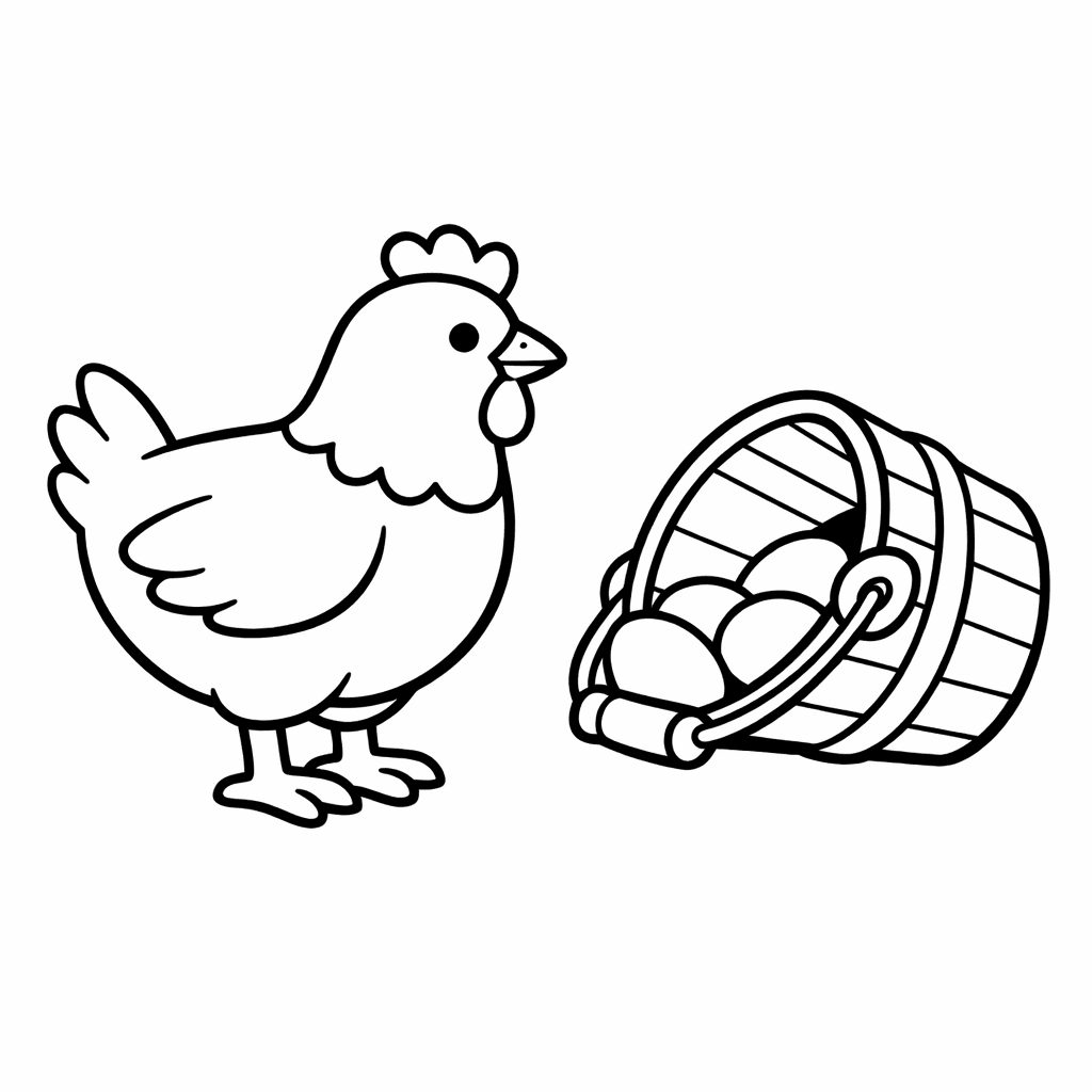 Free printable coloring page: Object Only: Two Or Three Chickens Side By…, for ages 3-6