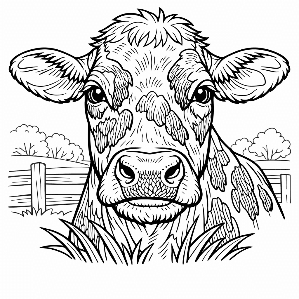Free printable coloring page: Object Only: A Cute Cow With Clean Outlines,…, for ages 7-12