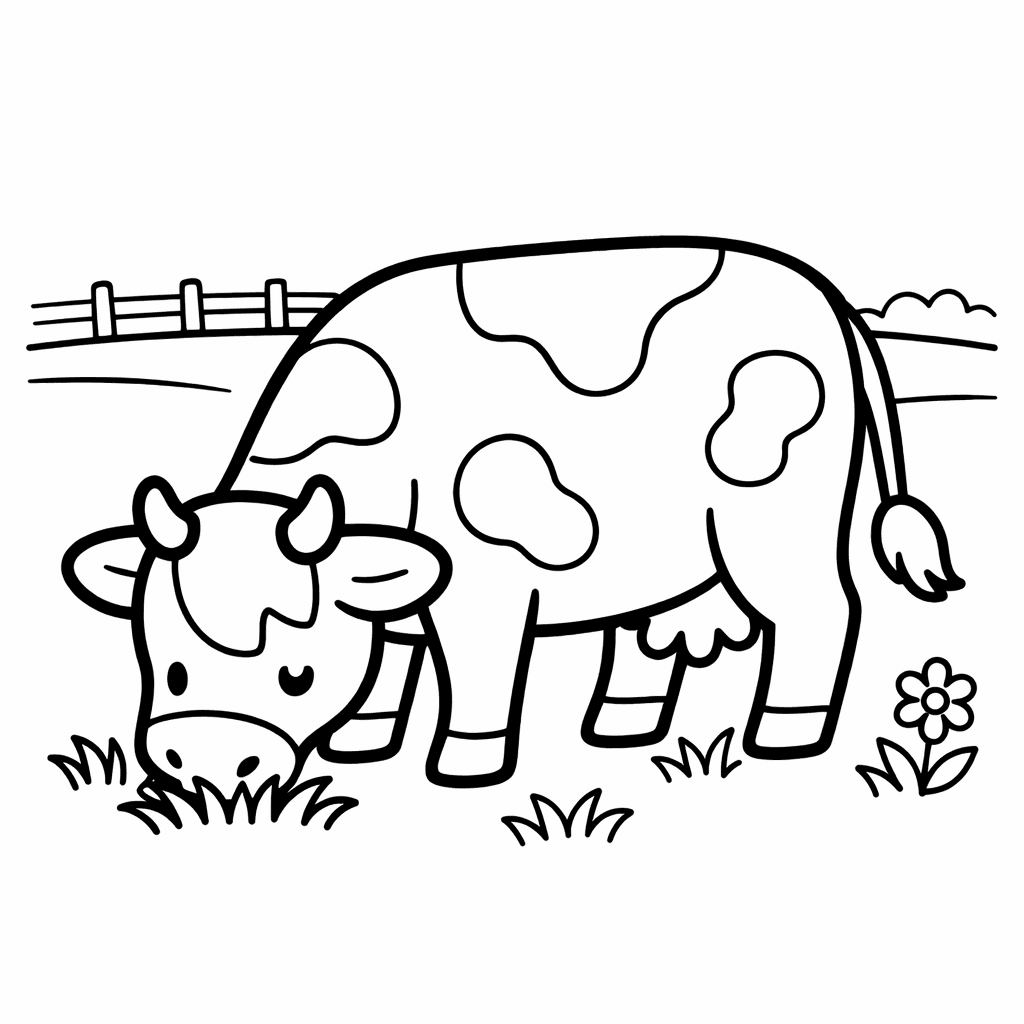 Free printable coloring page: Cow In Field, for ages 3-6