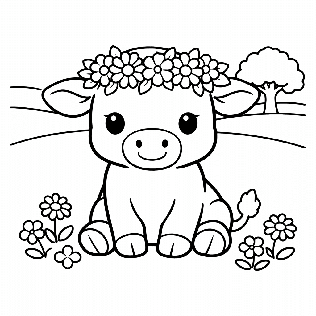 Free printable coloring page: Cow Face, for ages 3-6