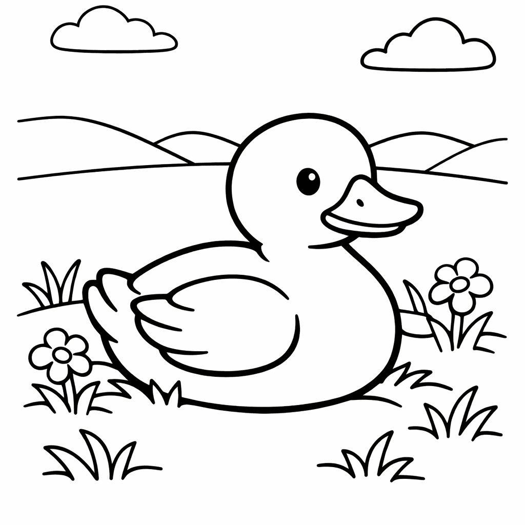 Free printable coloring page: Friendly Duck, for ages 3-6