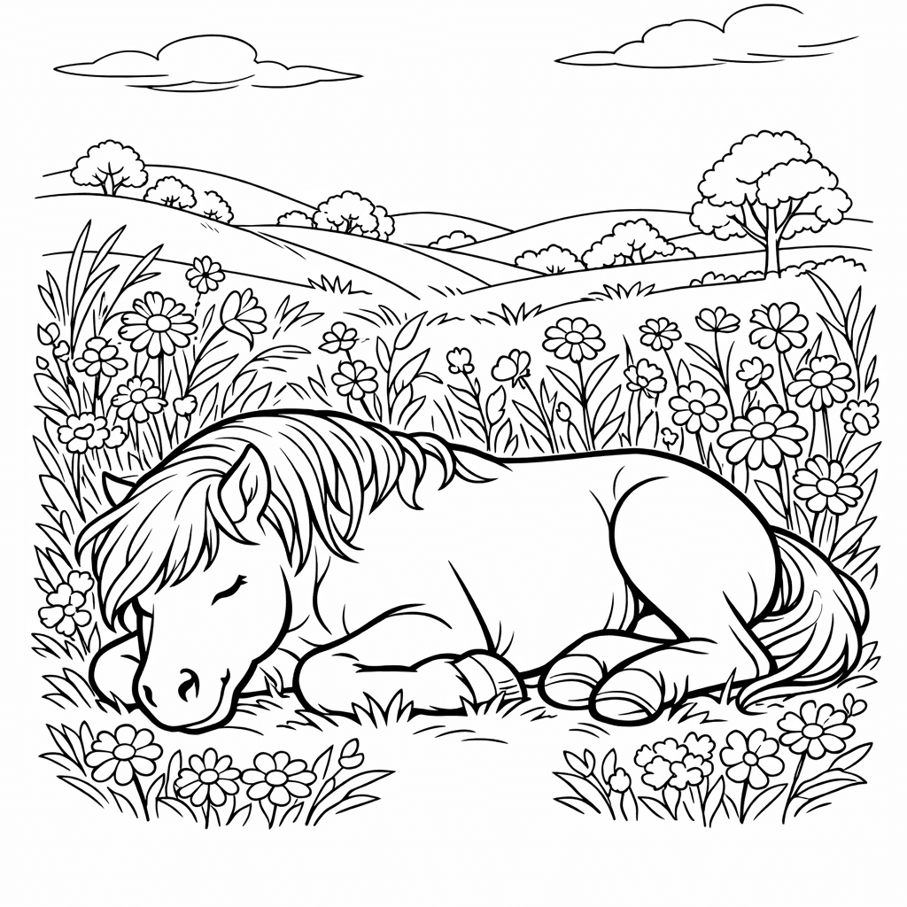 Free printable coloring page: Horse And Fence, for ages 7-12
