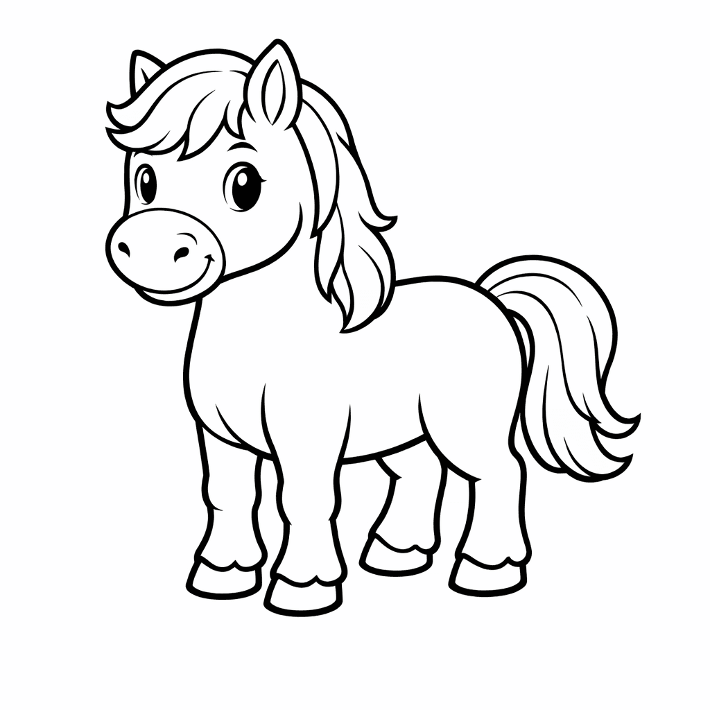 Free printable coloring page: Object Only: A Cute Horse With Clean Outlines,…, for ages 3-6