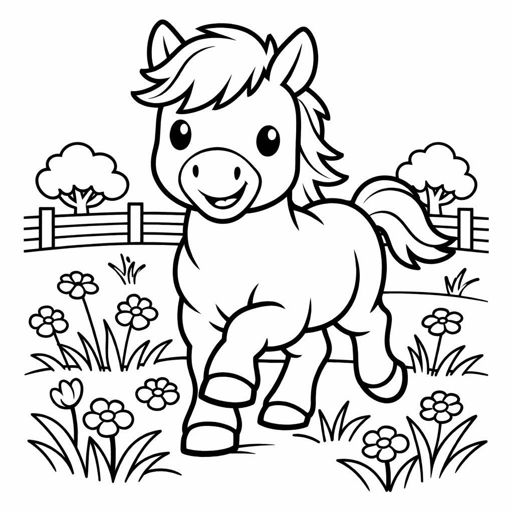 Free printable coloring page: Pony, for ages 3-6