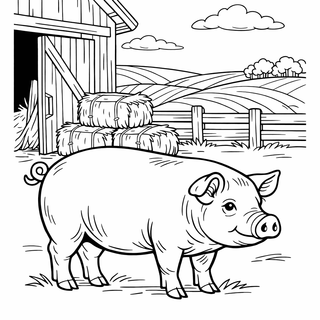 Free printable coloring page: Pig Standing, for ages 7-12