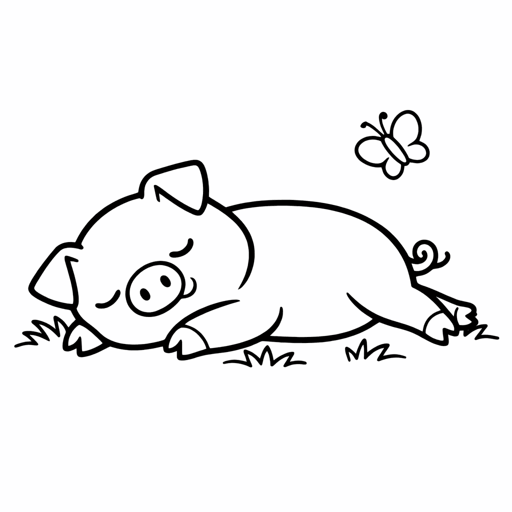 Free printable coloring page: Happy Pig, for ages 3-6