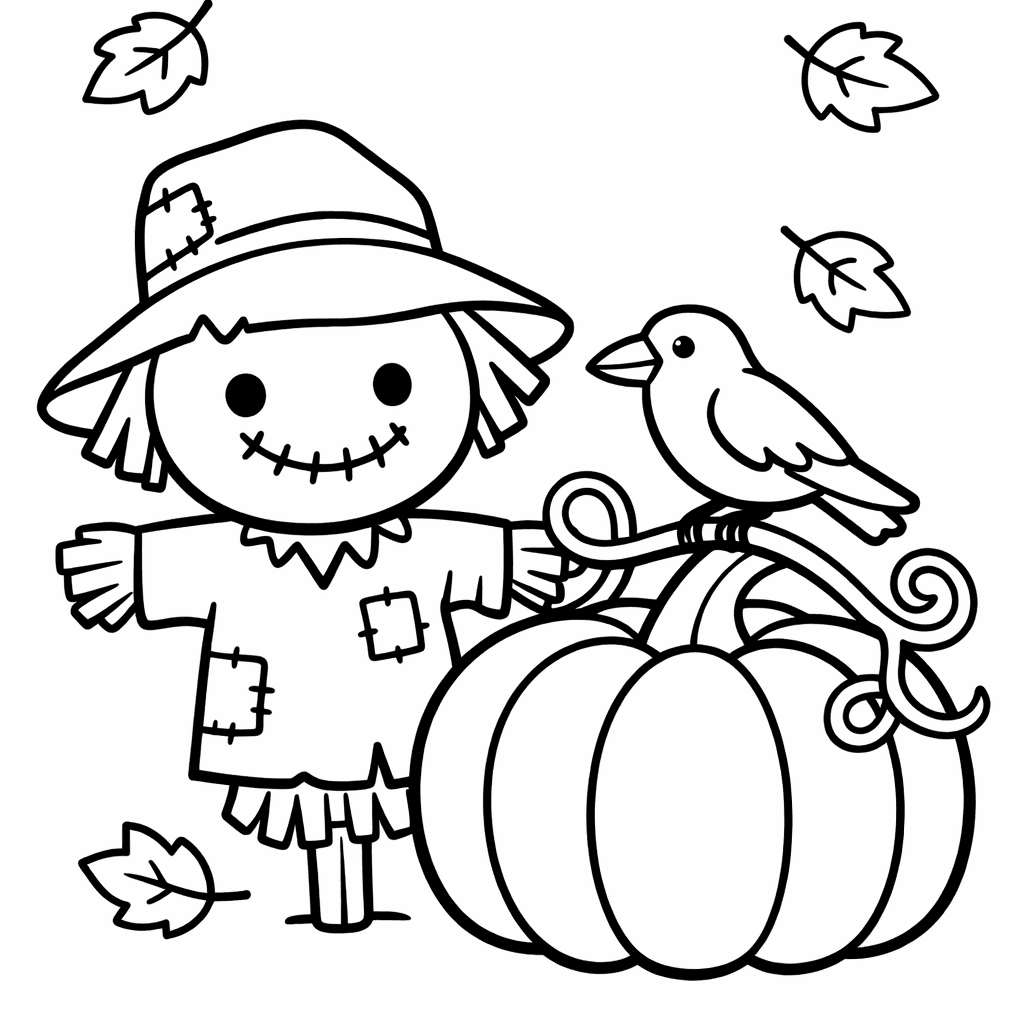 Free printable coloring page: Scarecrow With Hat, for ages 3-6