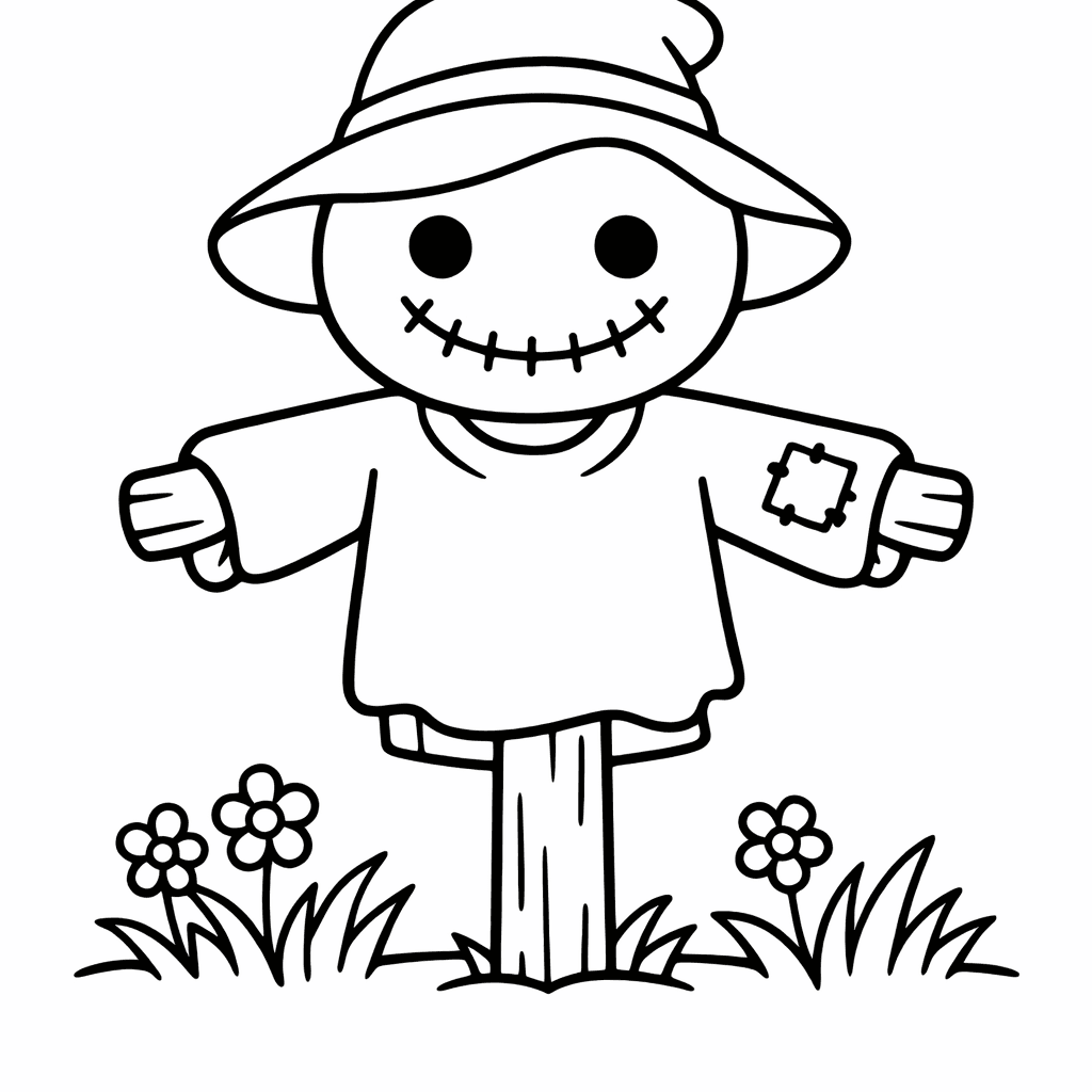 Free printable coloring page: Scarecrow In Field, for ages 3-6