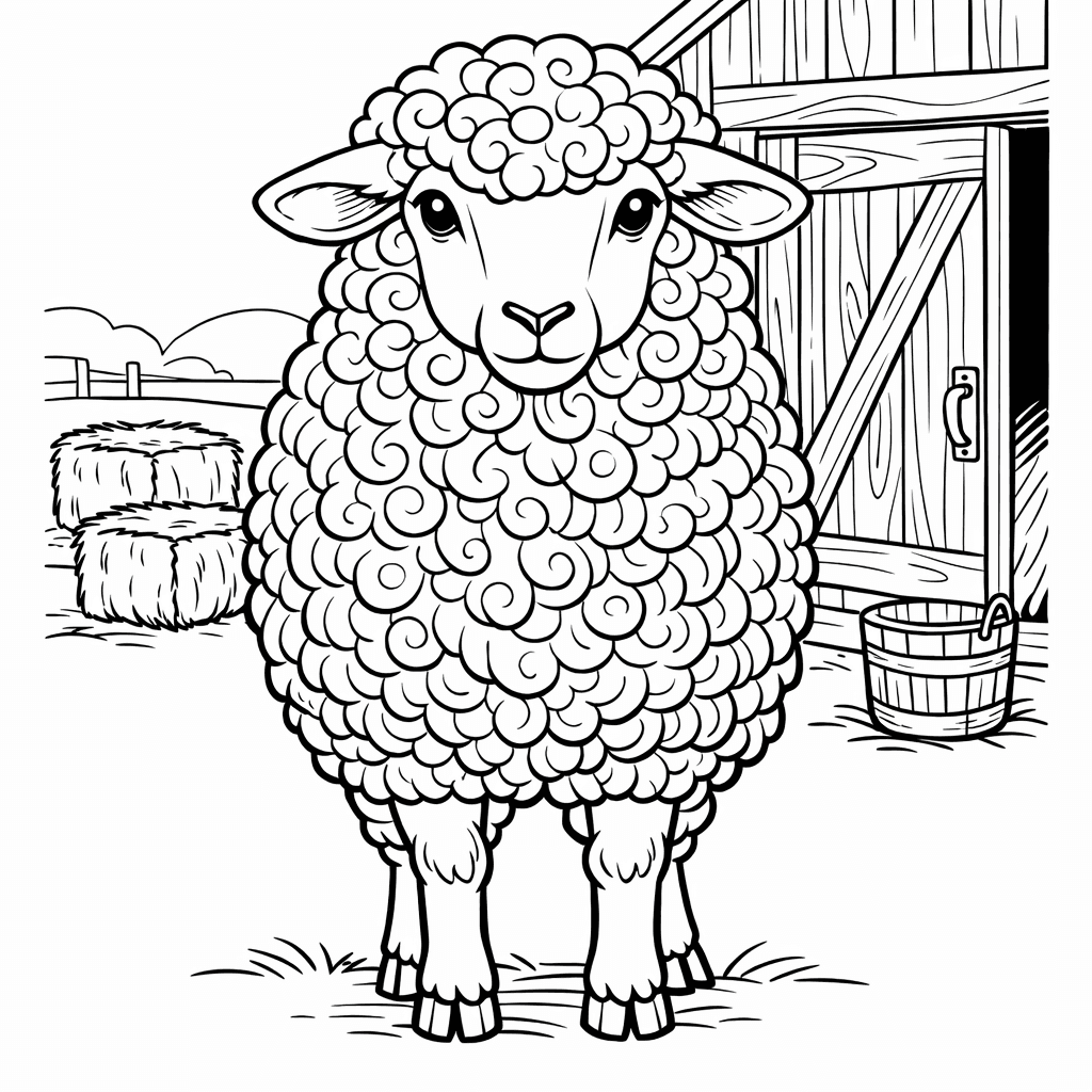 Free printable coloring page: Sheep And Fence, for ages 7-12