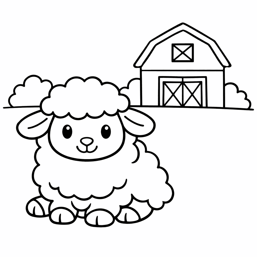 Free printable coloring page: Object Only: A Cute Sheep With Clean Outlines,…, for ages 3-6