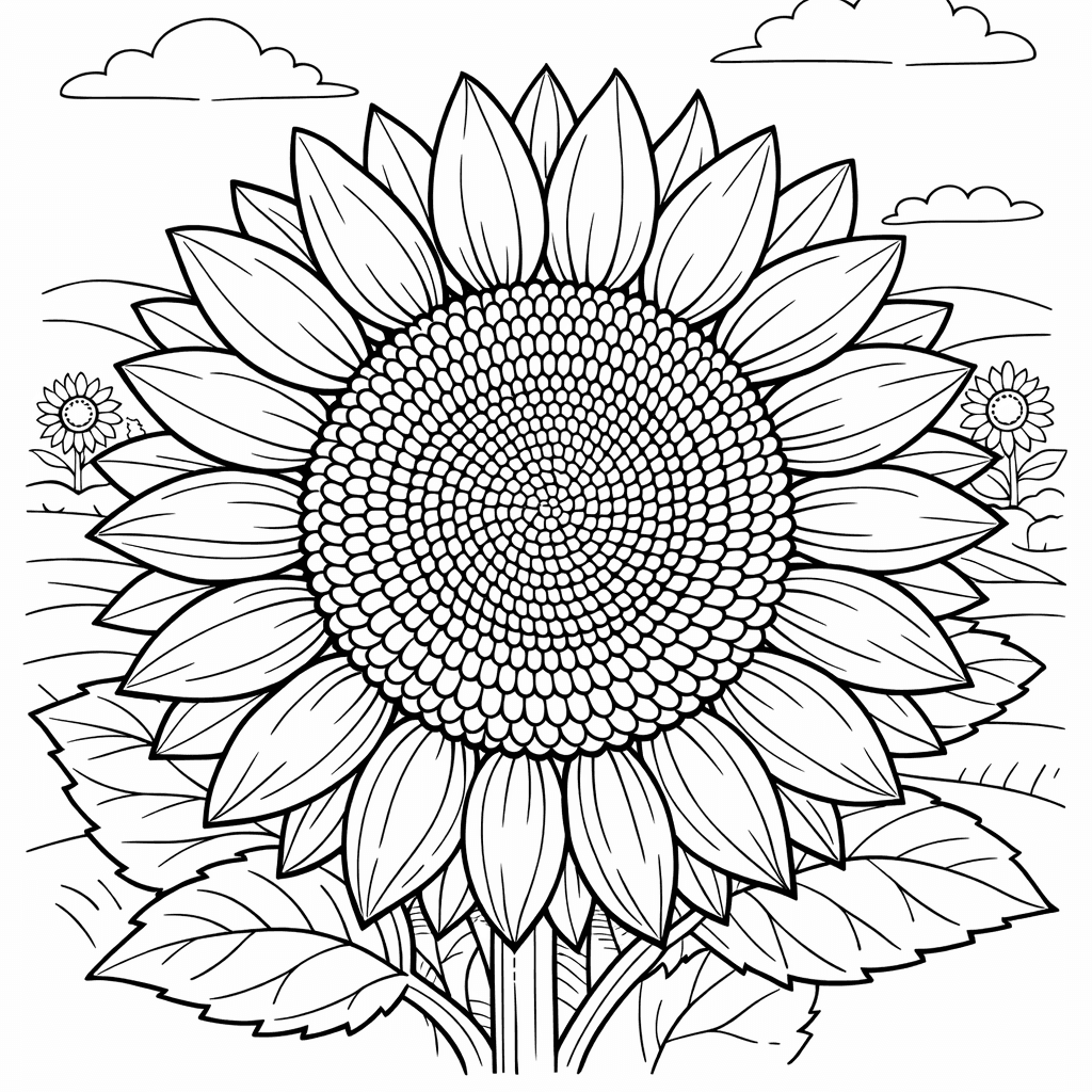 Free printable coloring page: Sunflower And Bee, for ages 7-12