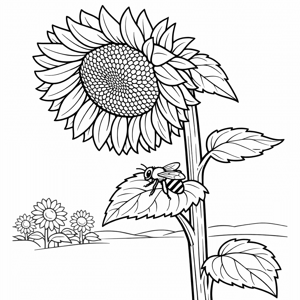 Free printable coloring page: Sunflower And Fence, for ages 7-12