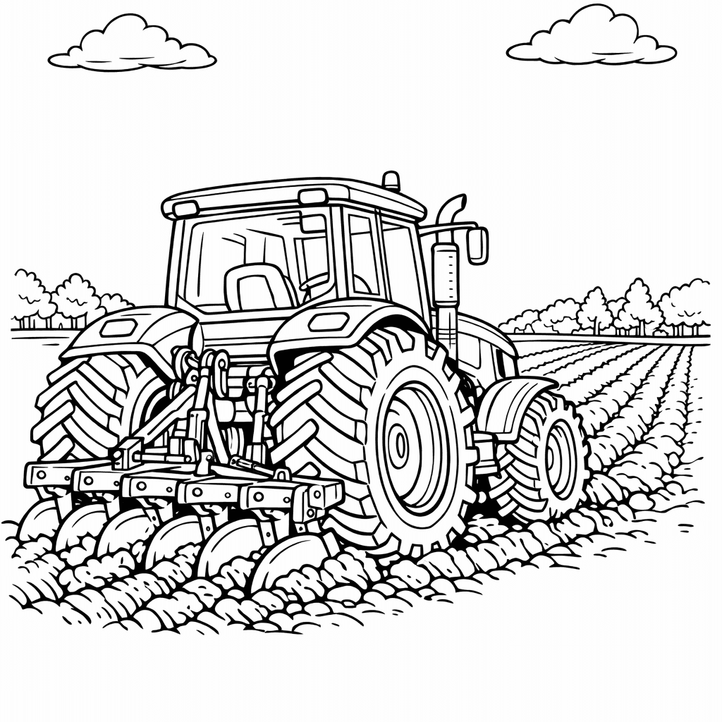 Free printable coloring page: Object Only: A Cute Tractor With Clean Outlines,…, for ages 7-12