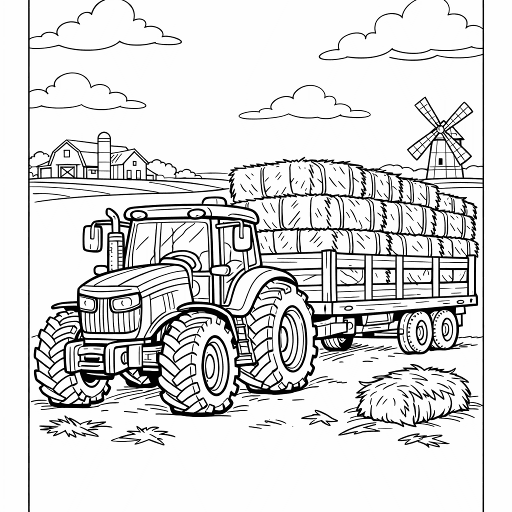 Free printable coloring page: Object Only: Two Or Three Tractors Side By…, for ages 7-12