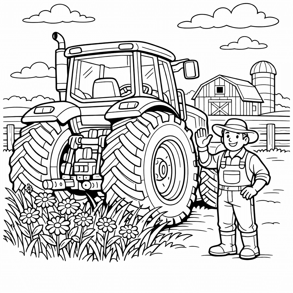 Free printable coloring page: Tractor And Hay, for ages 7-12