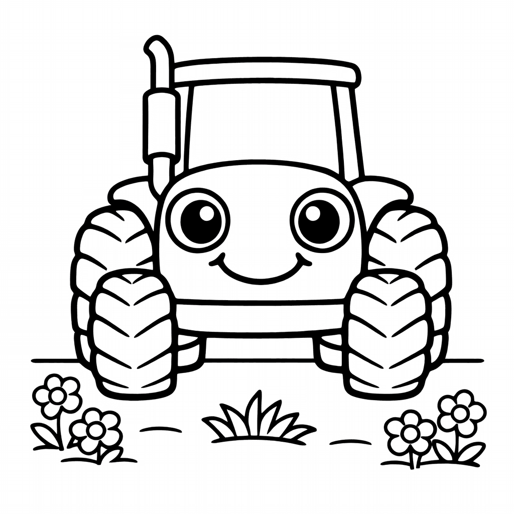 Free printable coloring page: Green Tractor, for ages 3-6