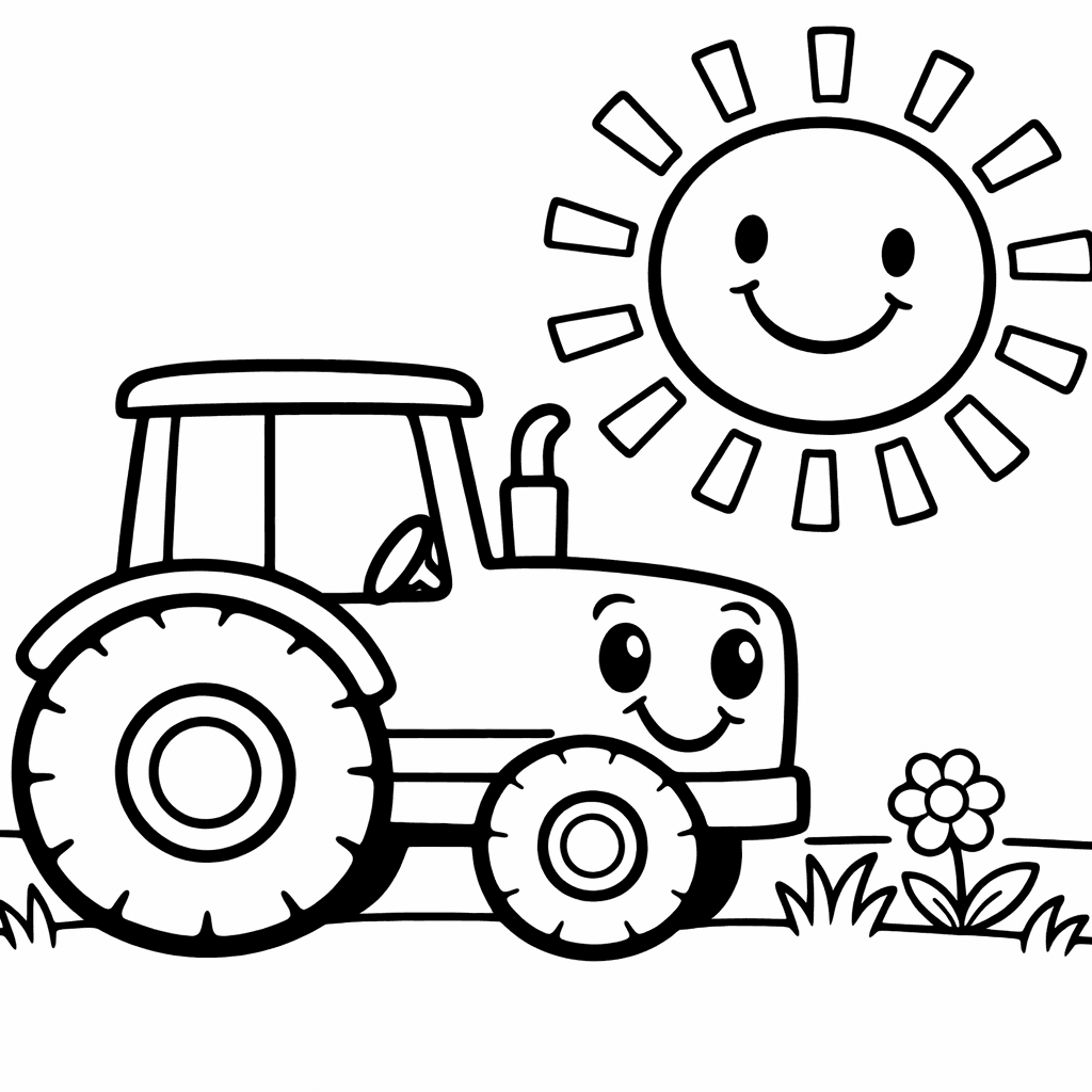 Free printable coloring page: Tractor In Field, for ages 3-6
