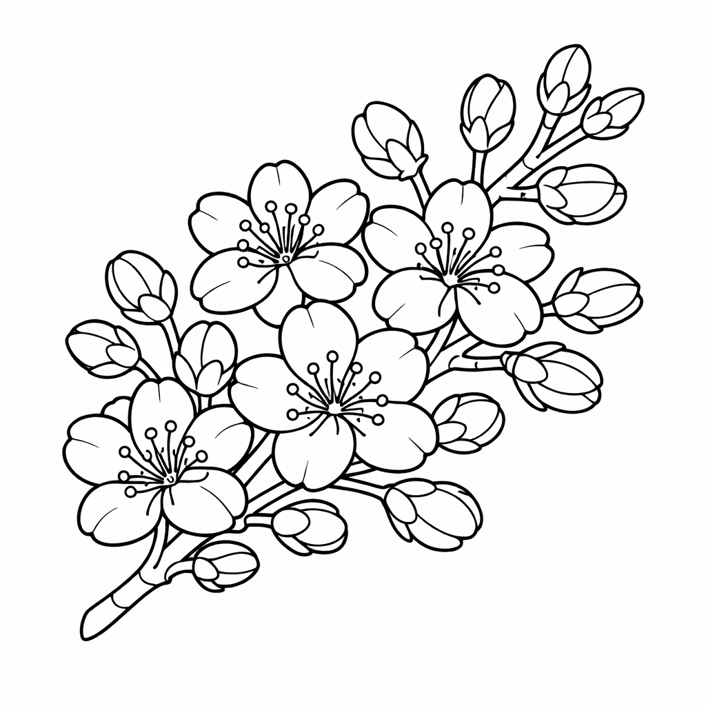 Free printable coloring page: A Cherry Blossom Tree Branch Hanging Over A…, for ages 3-6