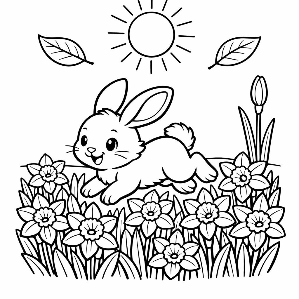 Free printable coloring page: A Cluster Of Daffodils Pushing Up Through Melting…, for ages 7-12