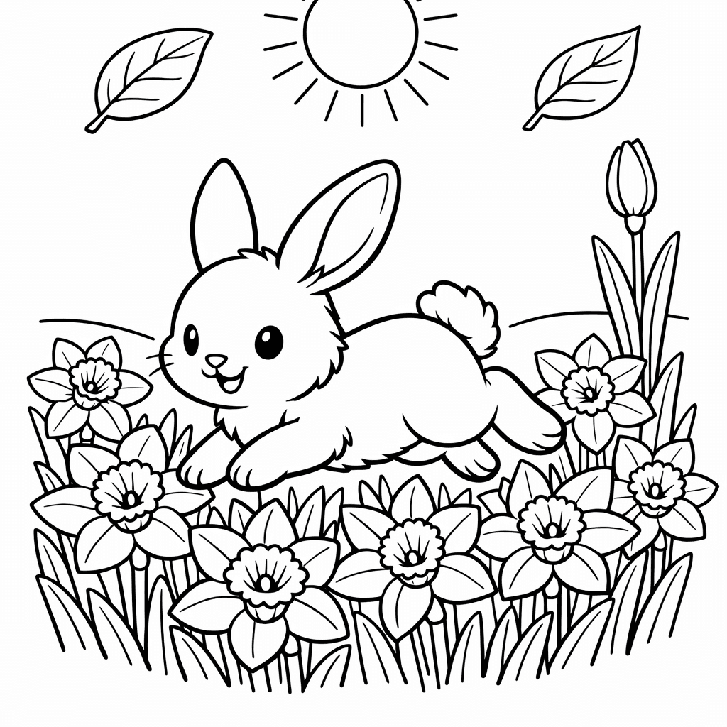 Free printable coloring page: Object Only: A Single Daffodil With Trumpet Center…, for ages 7-12