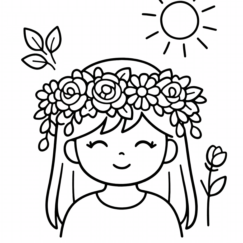 Free printable coloring page: Object Only: A Detailed Flower Crown Wreath With…, for ages 3-6