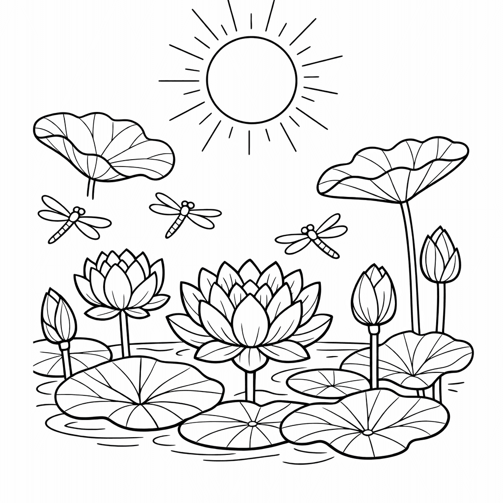 Free printable coloring page: A Whimsical Garden Filled With A Giant Smiling…, for ages 7-12