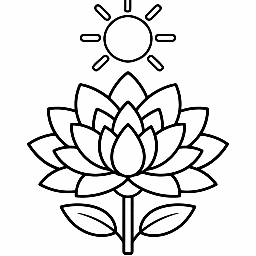 Free printable coloring page: A Serene Lotus Pond At Dusk, With A…, for ages 7-12