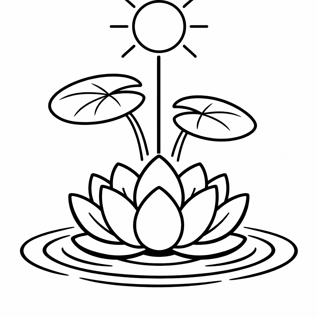 Free printable coloring page: A Lotus Flower Opening On Still Water With…, for ages 3-6