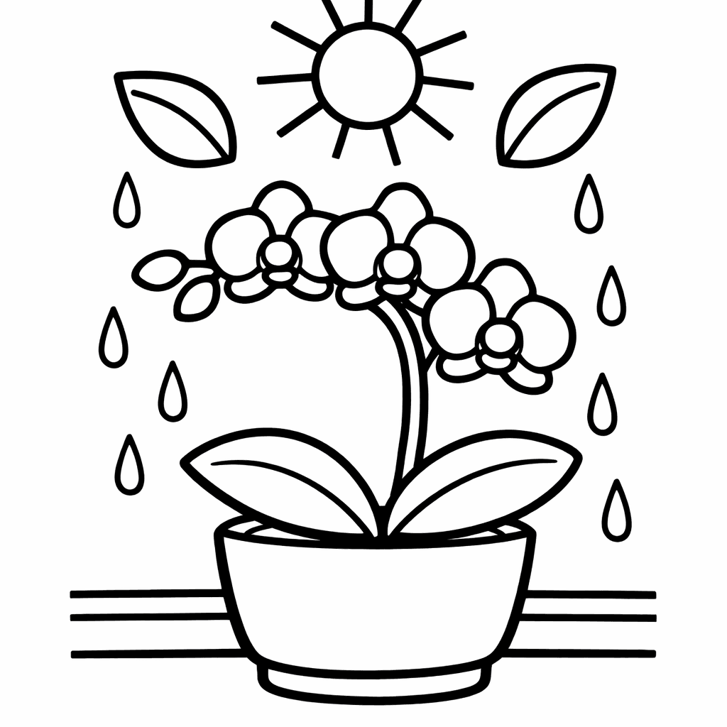 Free printable coloring page: A Whimsical Scene Of A Dancing Orchid In…, for ages 3-6