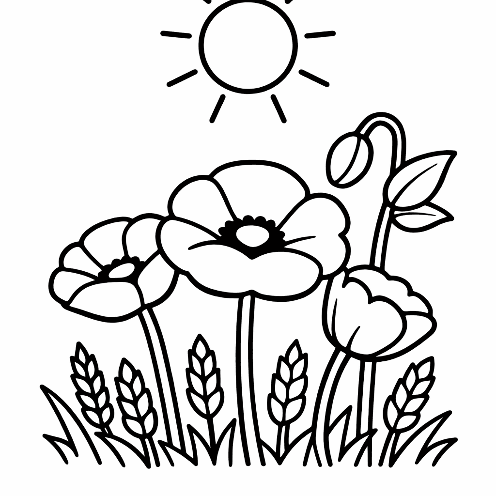 Free printable coloring page: Poppies Growing At The Edge Of A Wheat…, for ages 3-6
