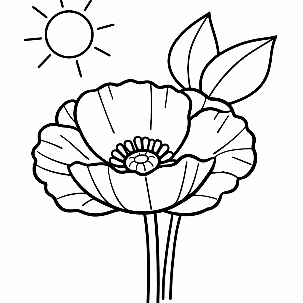Free printable coloring page: Object Only: Three Poppies At Different Stages —…, for ages 3-6