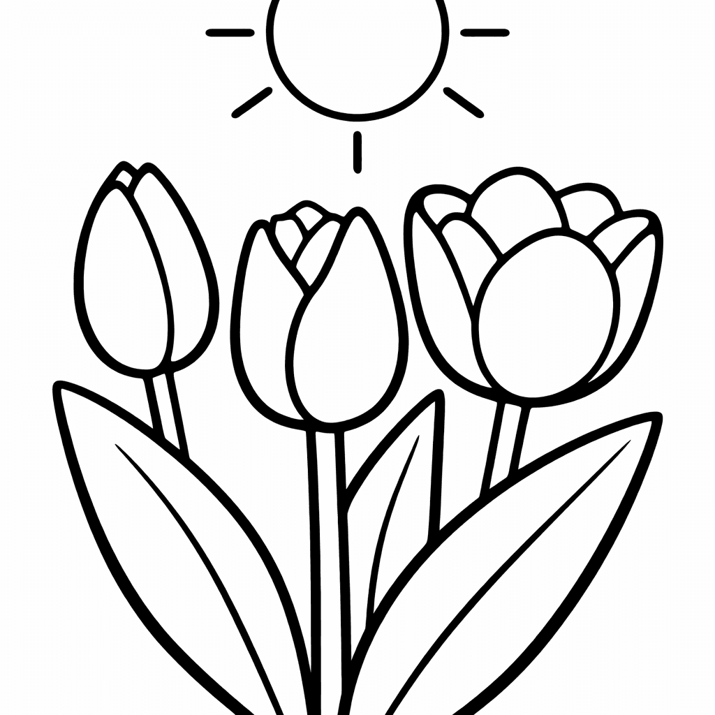 Free printable coloring page: Rows Of Tulips In A Dutch Garden With…, for ages 3-6