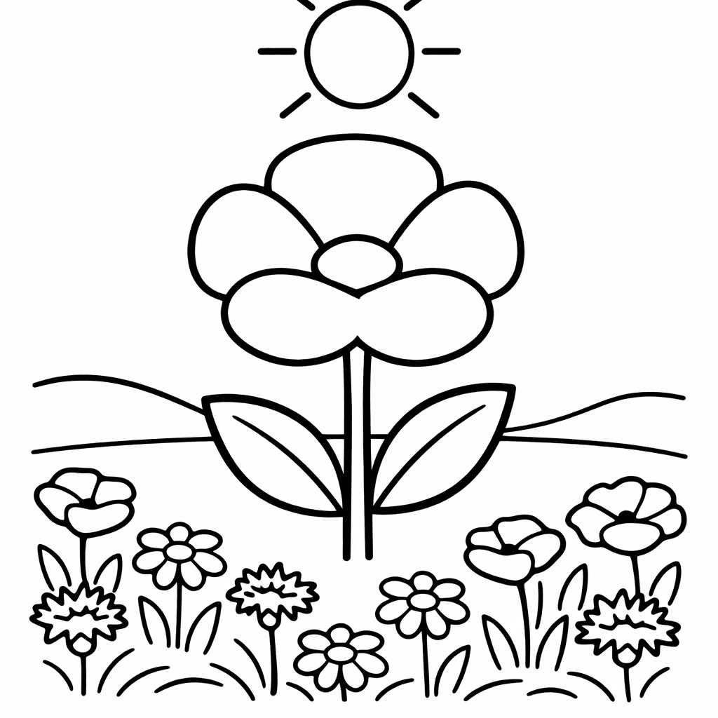 Free printable coloring page: A Curious Child Kneels Down In A Field,…, for ages 3-6