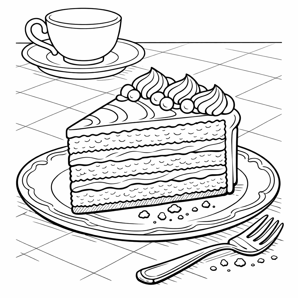 Free printable coloring page: Object Only: Two Or Three Cakes Side By…, for ages 7-12
