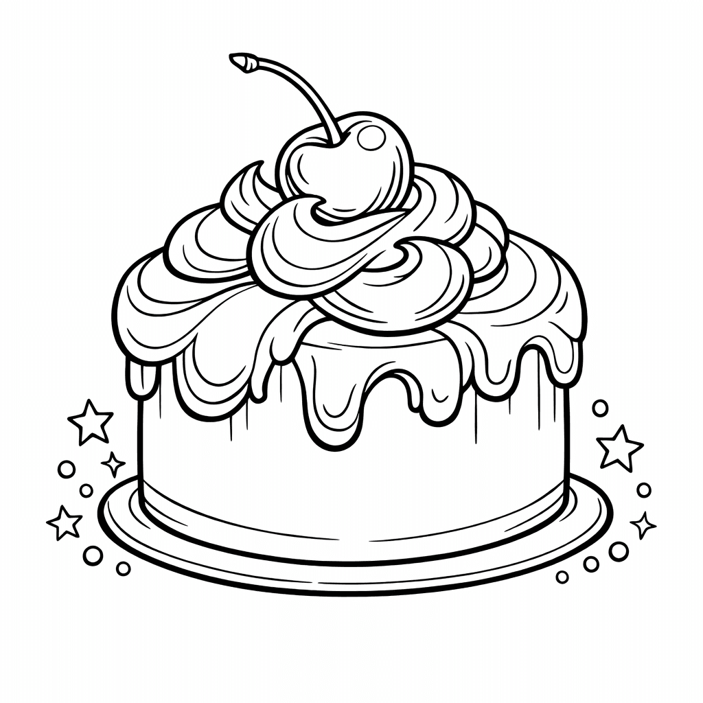 Free printable coloring page: Cake With Candles, for ages 7-12